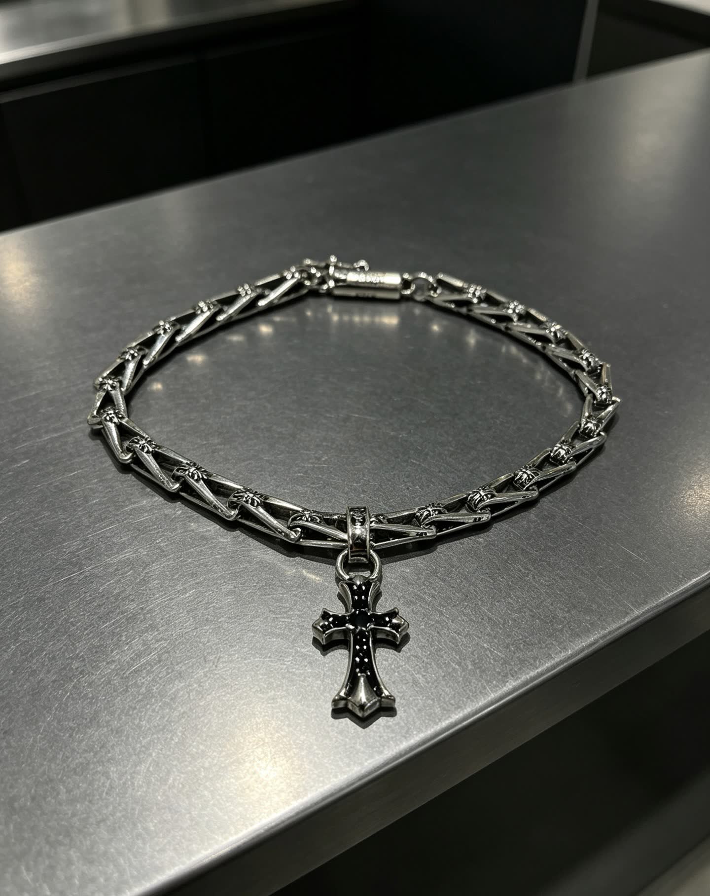 Chrome Hearts Silver Cross Charm Bracelet